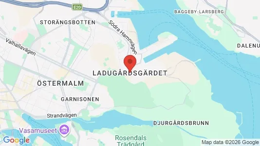 Rum att hyra i Gärdet/Djurgården - kort over placeringen