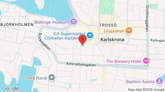 Rum att hyra i Karlskrona - kort over placeringen