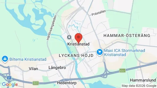 Studentbostäder att hyra i Kristianstad - kort over placeringen