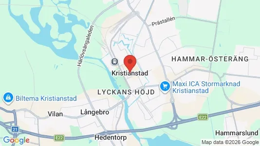 Hus att hyra i Kristianstad - kort over placeringen