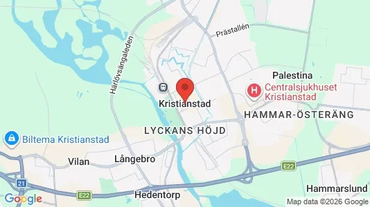 Studentbostäder att hyra i Kristianstad - kort over placeringen
